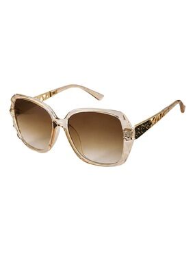 Oversized Square Champagne Crystal Sunglasses with Filigree Temples